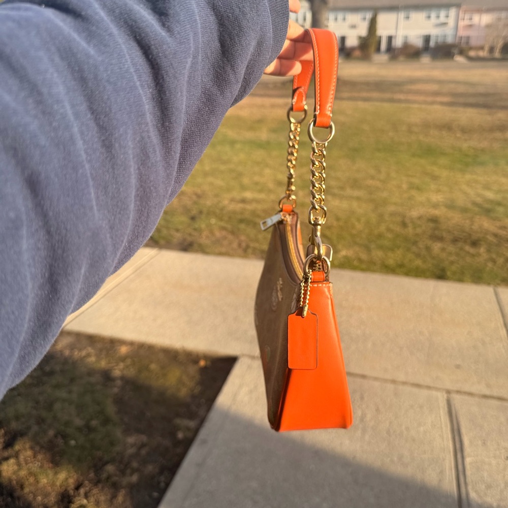 Coach Citrus Print Mini Shoulder Bag in Orange and Tan - Picture 4 of 4